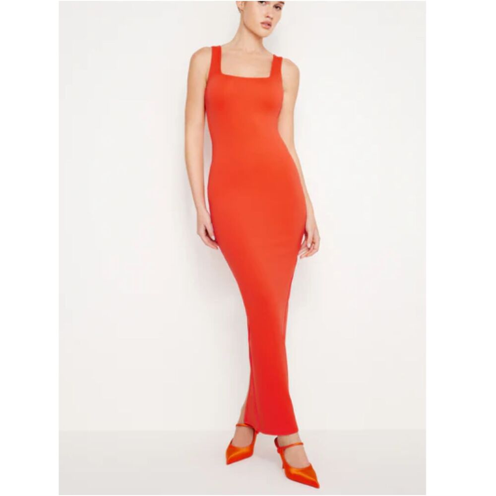 Good American Women's Size XS Orange Scuba Maxi Dress NWT